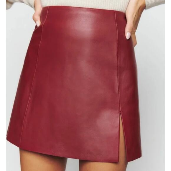 Reformation Dresses & Skirts - REFORMATION Veda Margie Crimson Red Leather Mini Skirt Size 4